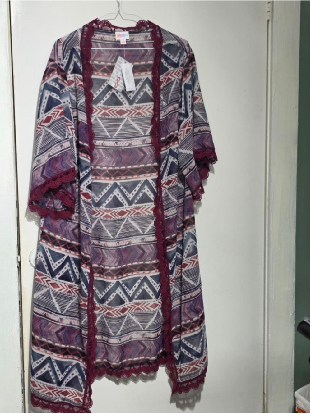 Women's LuLaRoe Purple Red Geometric Print Kimono Shrug S